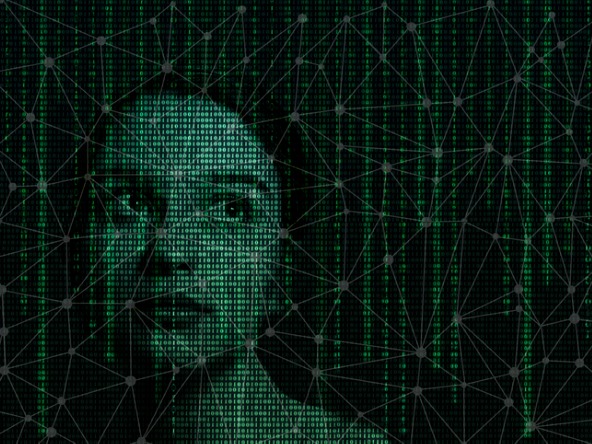 Face made out of binary data code